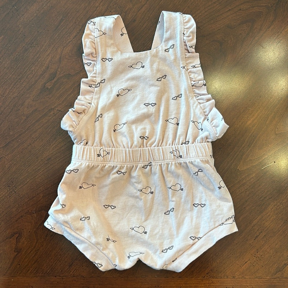 Kate Quinn Pink Valentines Day Ruffled Overall Shortie Romper 12-18 months
